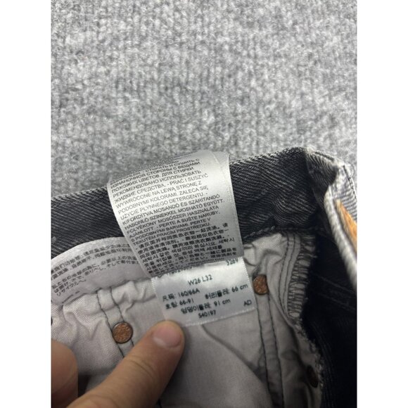 Levis 501 CT Jeans Mens 26x32 Black Distressed Tapered Button Fly Denim Ripped - Picture 11 of 11